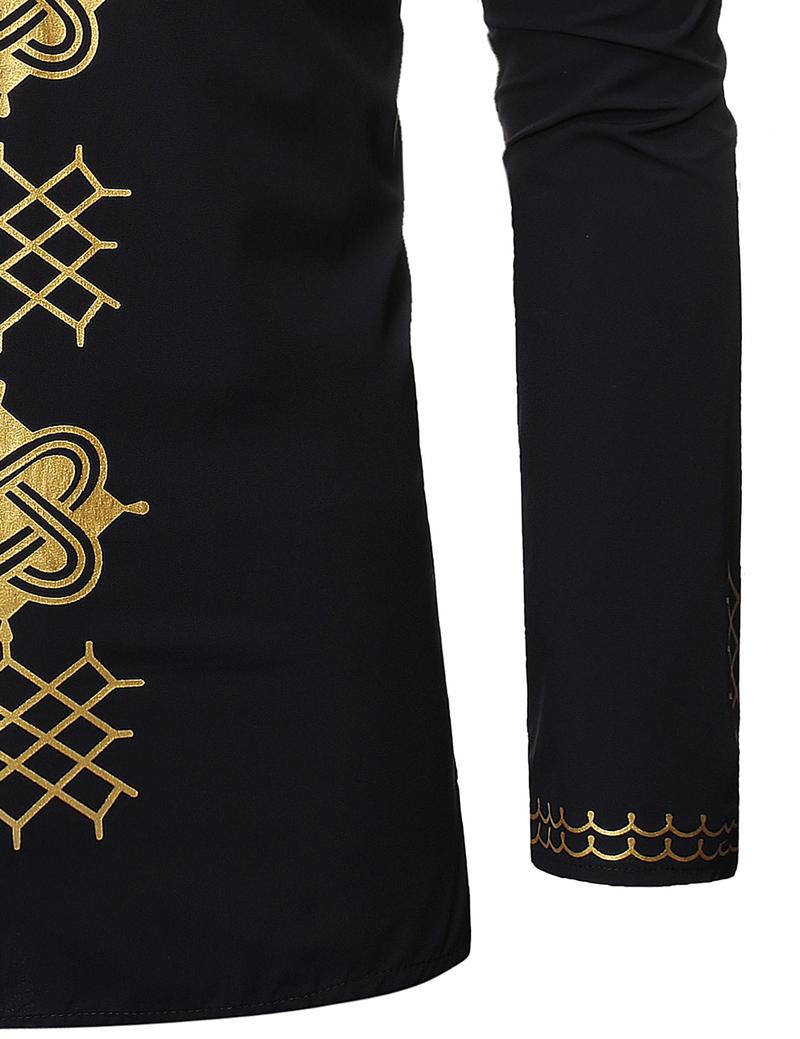 ZEROYAA Men's Africa Stand-up Collar Long Sleeve Dashiki Shiny Pattern Printed Dazzling Shirt Ethnic Elastic fathers day gift for boyfriend father's day shirts memeshirts funny shirts father's dad gifts black people