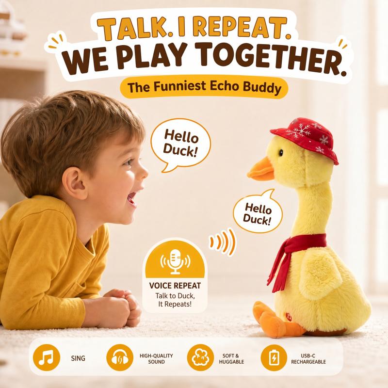 Talking duck Toy, Repeats Voice, Dancing Singing Plush Toy, LED Musical Toy for Babies Kids Gift outdoorfun