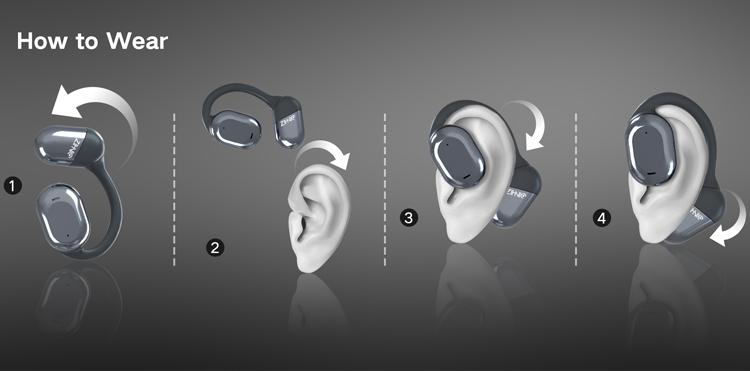 ZIHNIC S05 Open-Ear Headphone Bluetooth V5.4 IPX5 Waterproof Wireless Earphones for Gaming, Travel, and Sports with Built-in Mic - Black cool  head  phones