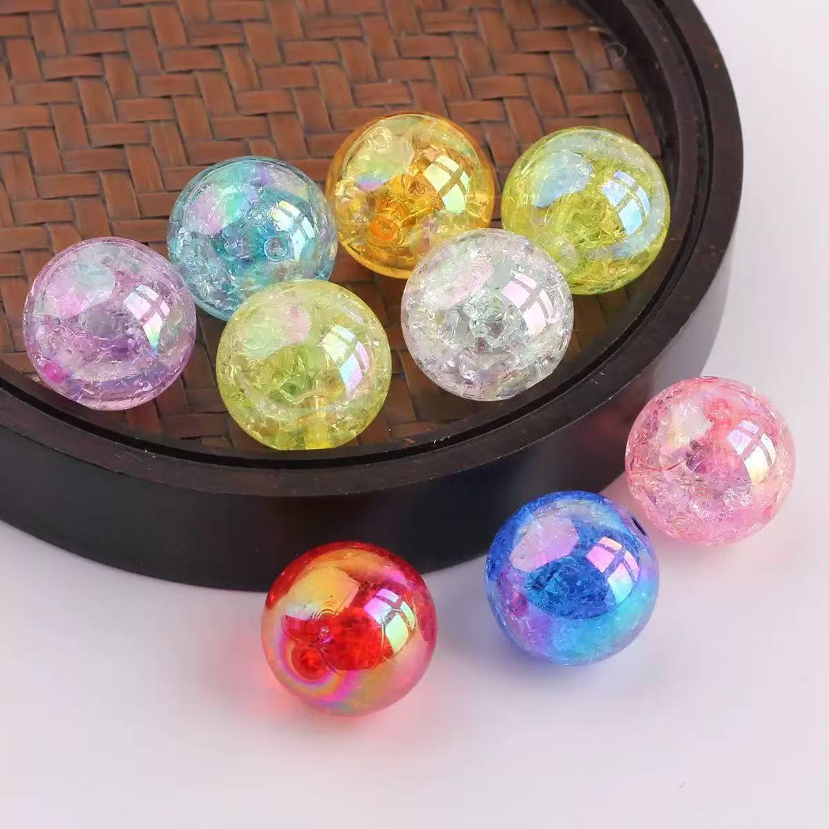 Colorful Candy Burst Floral Beads DIY Bracelet Phone Chain Necklace, Transparent Crack Jewelry Accessories, Straight Hole Round Beads