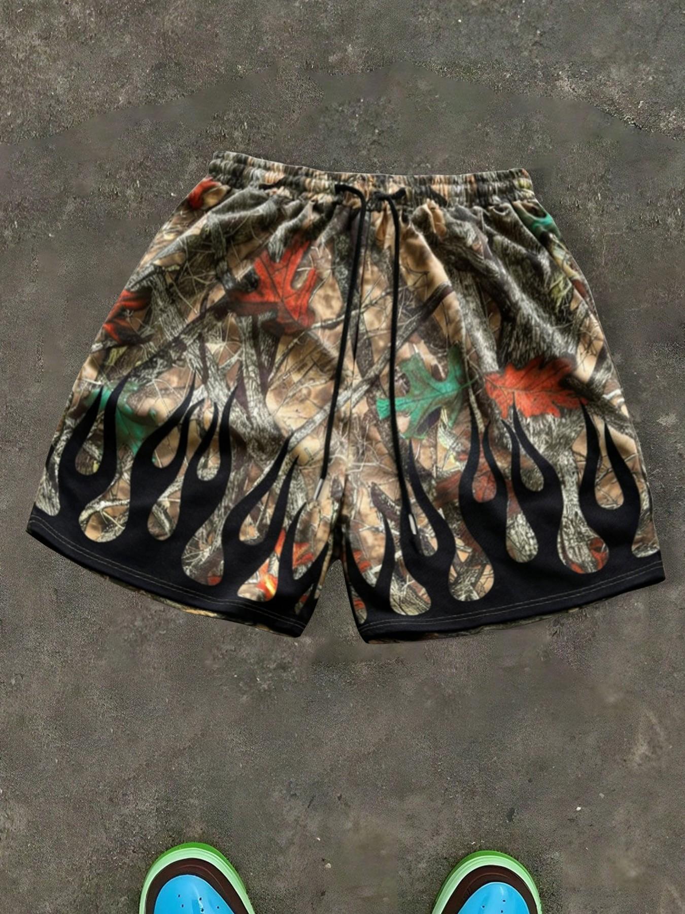Unisex Camo Print Shorts, Regular Fit Casual Street Shorts for Summer, Fashion Men's Bottoms for Daily Wear