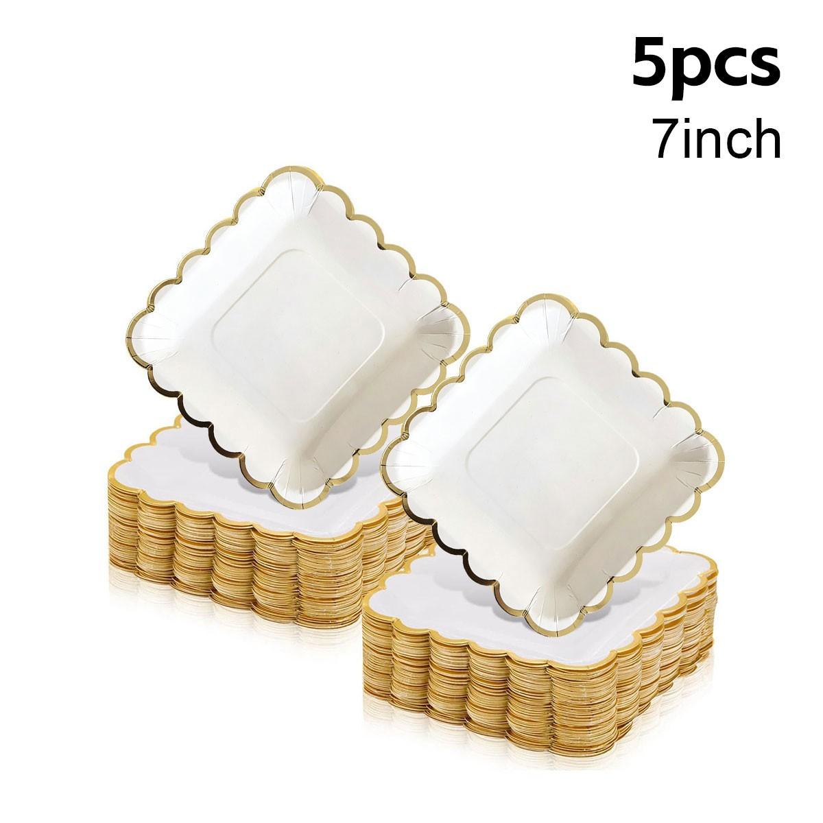 5 Piece Square Paper Plates, Sweet Treats Appetizer Dishes, Perfect for Parties, Weddings, Birthdays, Celebrations, Disposable Paper Plates