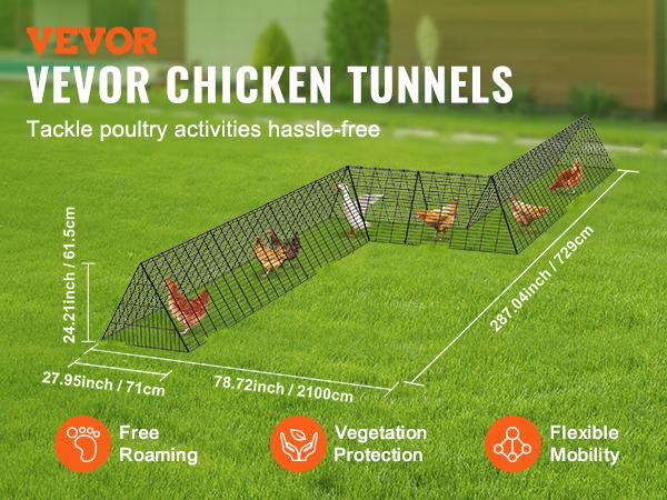 SummerWinsVEVOR Chicken Tunnels, 287x 78.7x 24.2 inch(LxWxH) Chicken Tunnels for Yard, Portable Chicken Tunnels for Outside with Corner Frames, 2 Sets, Suitable for Chickens, Ducks, Rabbitsdealsforyoudays