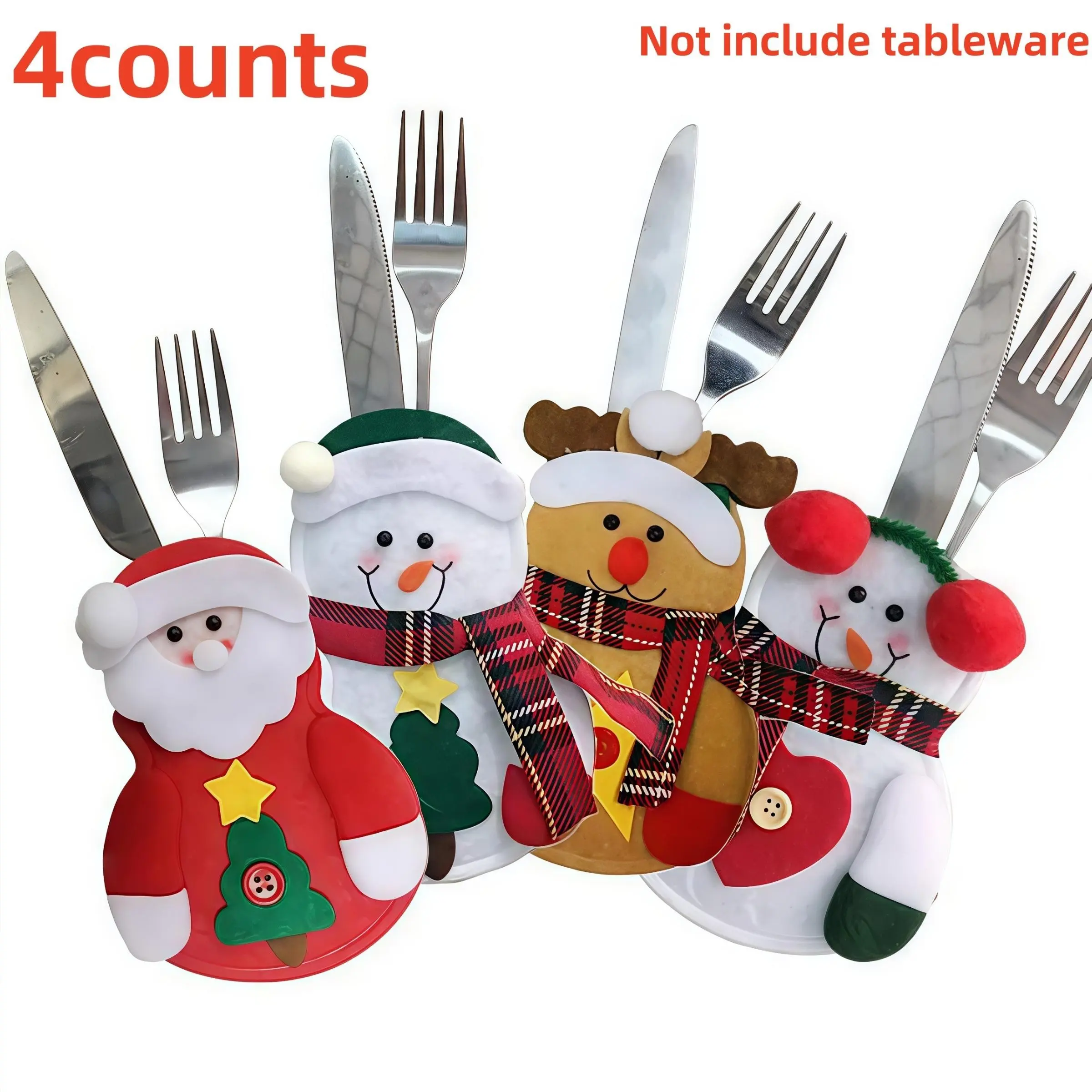 4-Piece Christmas Cutlery Holder Set, Silver Color Utensil Bag, Fork Spoon Decor, Party Tableware Decoration, Festive Holiday Accessory