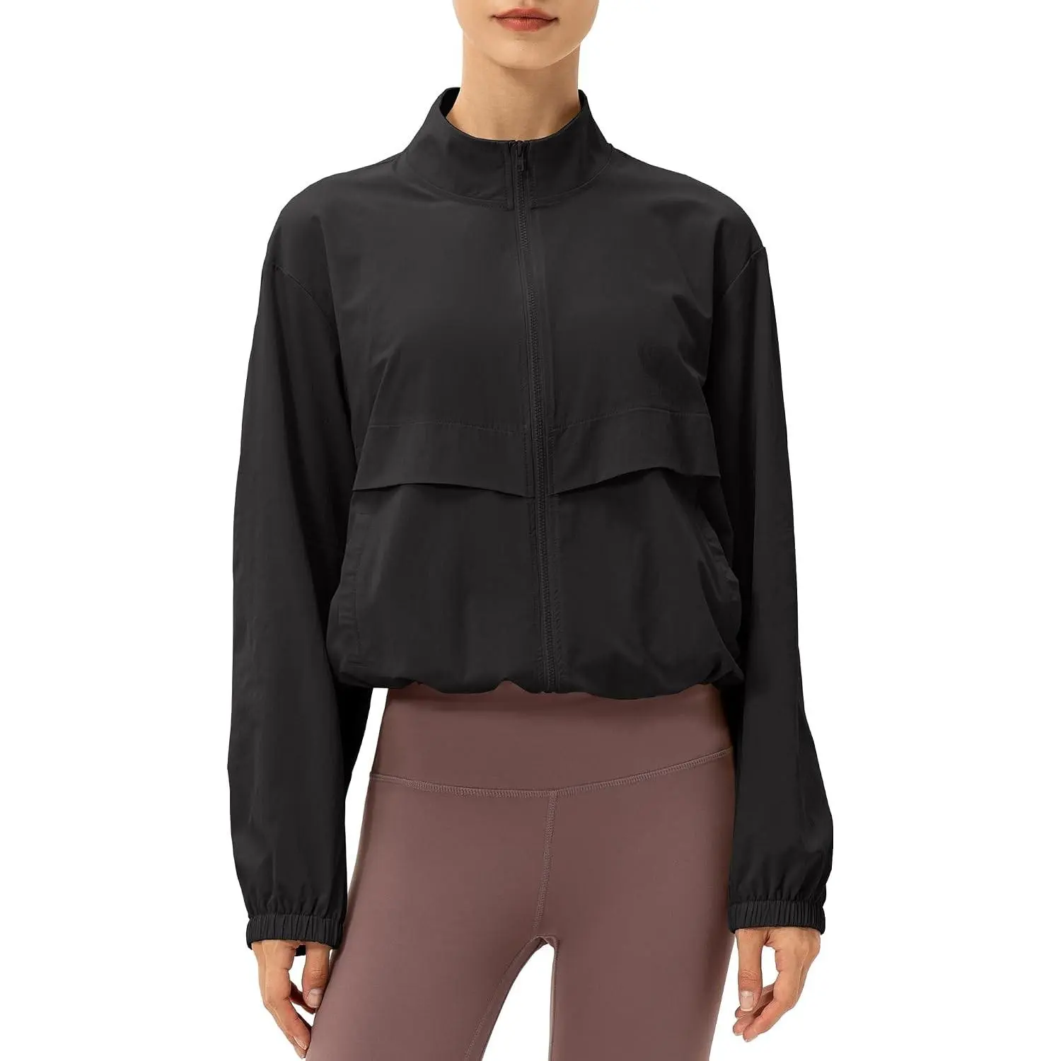 Women's Lightweight Zip Up Athletic Jacket Stand Collar Windproof Sun Protection Workout Outdoor Jacket