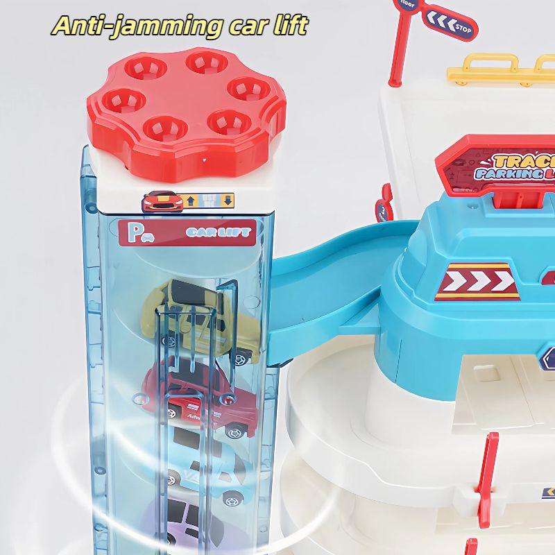 City Parking Lot-Parking Garage Toy Playset,Race Car Ramp Track Toys Sets Garage Playset with 4 Little Alloy Racer Cars Adventure Track,3Parking Levels Christmas Birthdays Gifts for Age 3 4 5 6 7 Boys Girls hot wheels garage toy pista de carros para niños