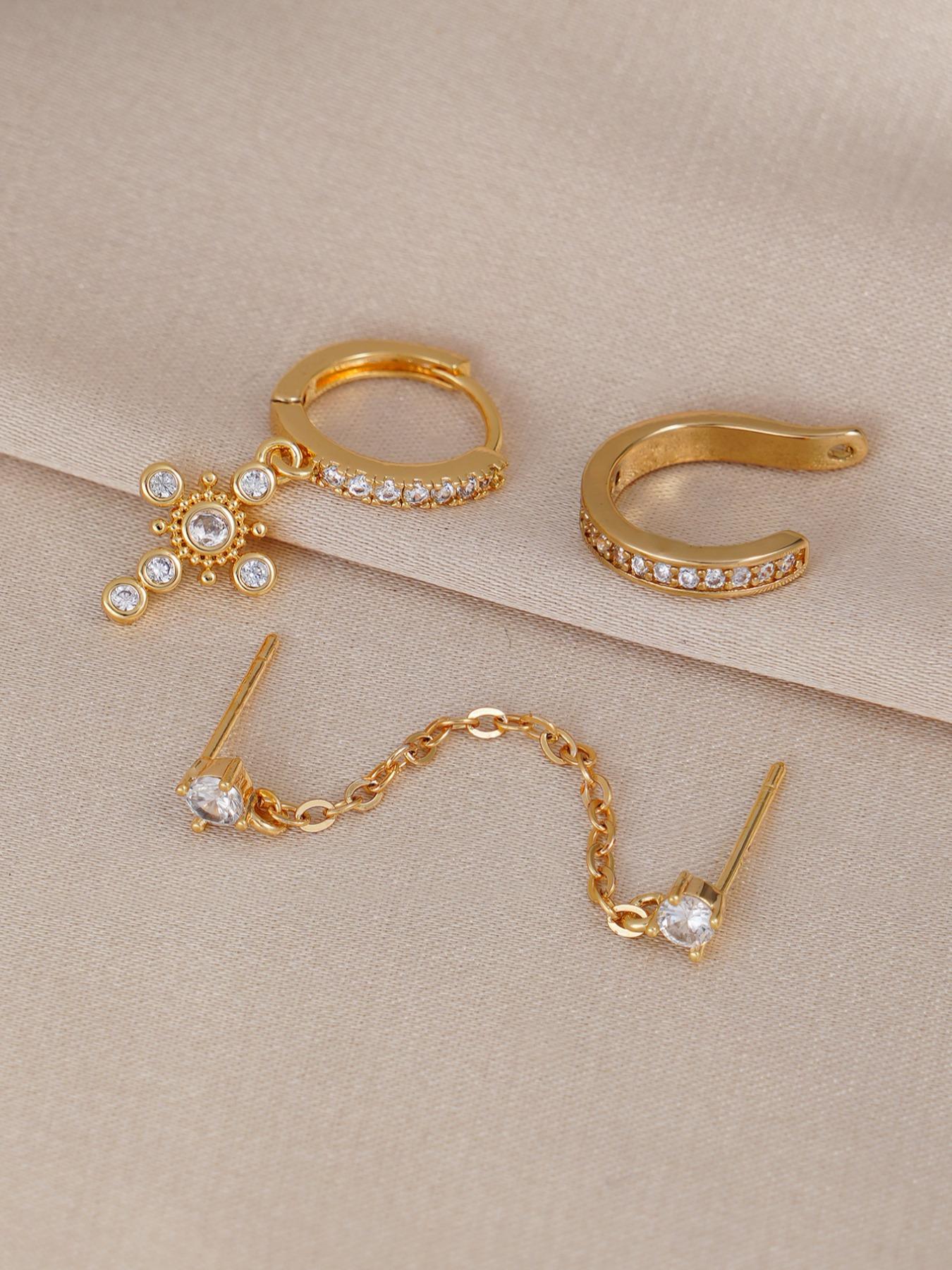 Women's Cross Pendant Earrings Set, Cubic Zirconia Inlay Design, Ideal for Daily Wear & Special Occasions, Perfect Gift Choice