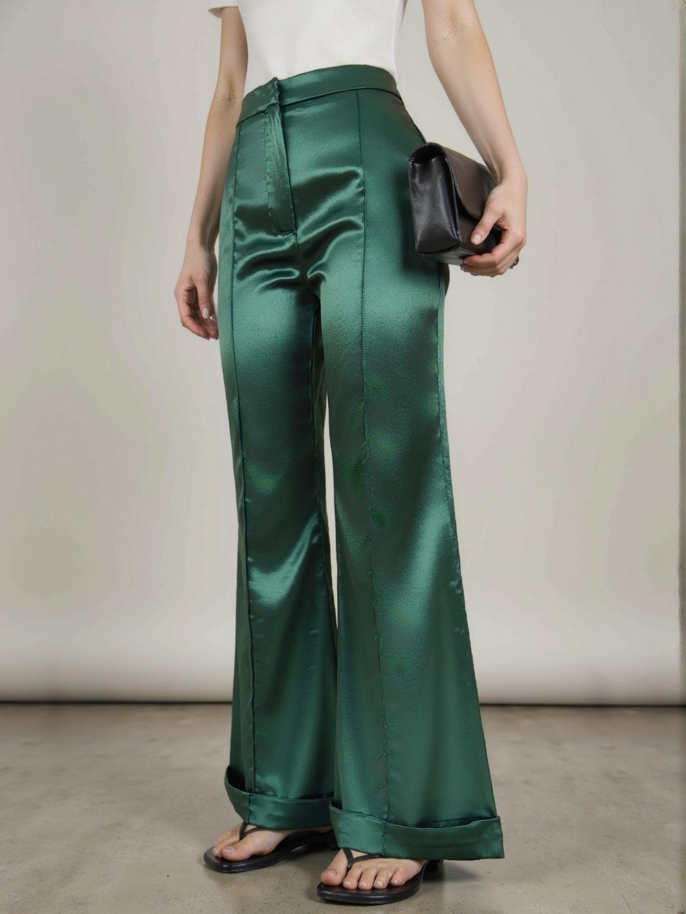 Women's Plain High Waist Flare Leg Basic Pants, Flared High Waist Casual Pocket Design Satin Bell Bottoms Trousers for Daily Wear, Ladies Comfort Bottoms for All Seasons, Lady Minimalist Womenswear