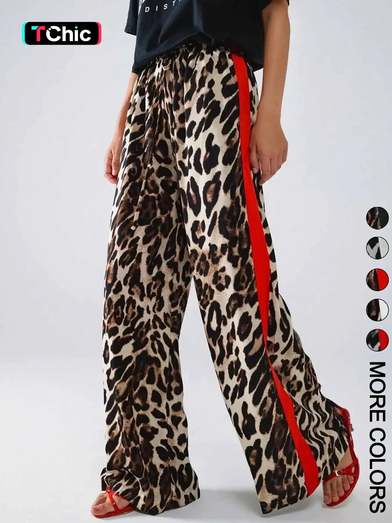 【Black Friday】Women's Leopard-Print High-Waisted Pants with Contrast Side Stripes for Stylish Casual Daily Wear