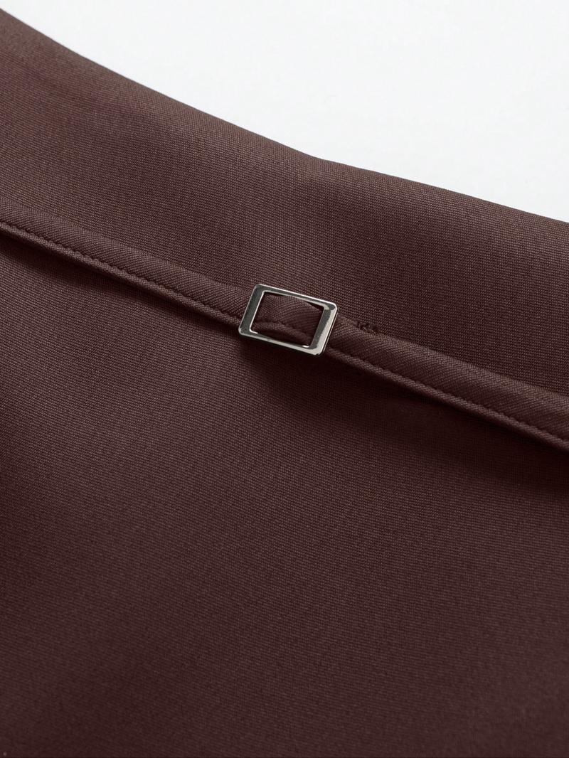 Women's Solid Color Zipper Belted Skirt Pants, Safety Lined Slim Fit Half Skirt, Perfect for Holidays, Home, Daily Wear, Dates, Travel