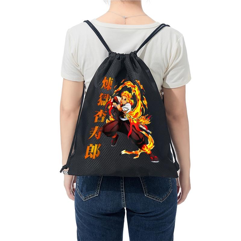 Flaming Sword Anime Character Print Drawstring Backpack for Casual Use School Sports Gym Bag Lightweight Durable for Teens and Young Adults Perfect Birthday Christmas Halloween Gift for Animation and Manga Enthusiasts