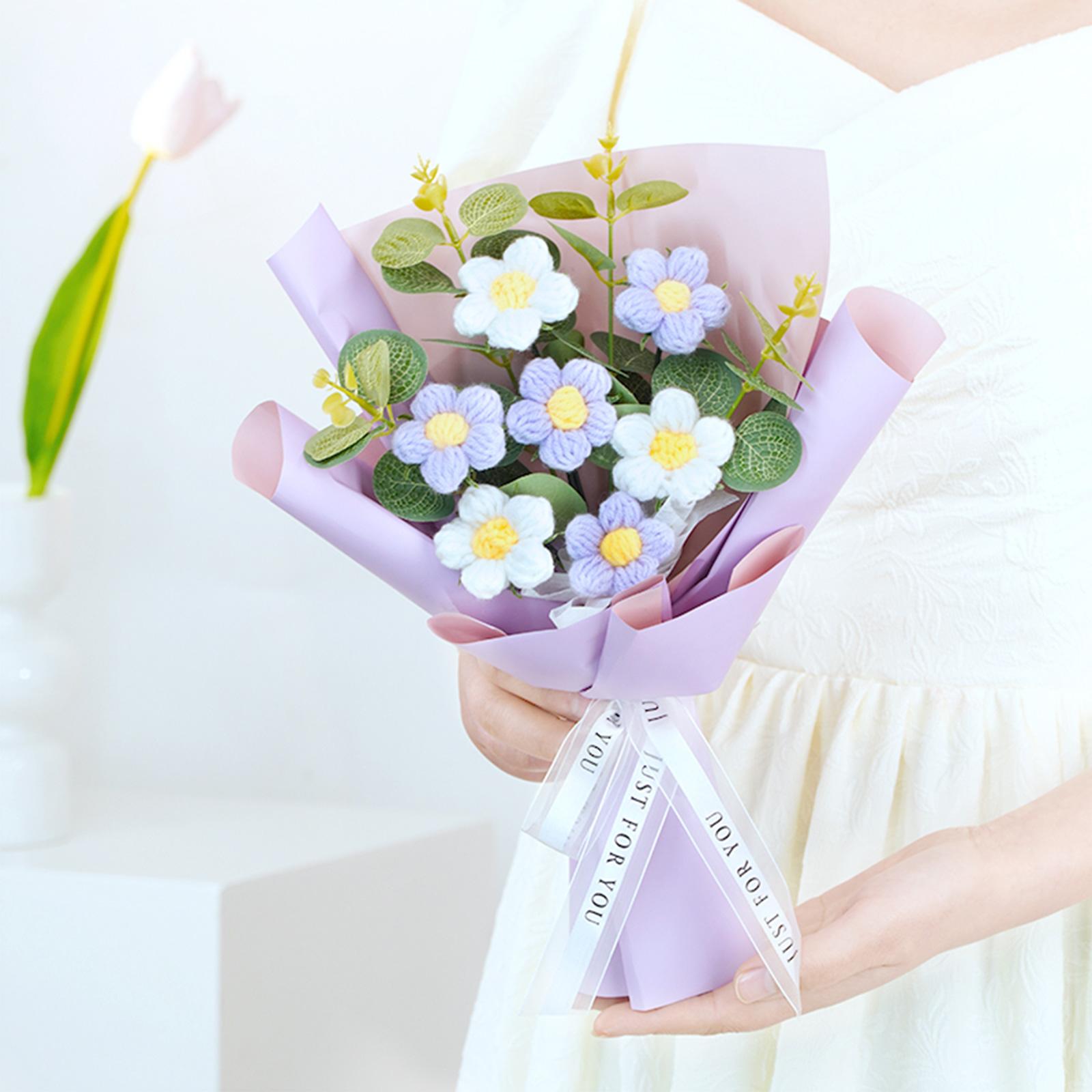 Handmade Crochet Flower Bouquet,Soft Touch Artificial Flower Bouquet, Decorative Flower forfamily, friends,Mother's Day Gifts, Anniversary ,Deals for you days Yarn Fruit