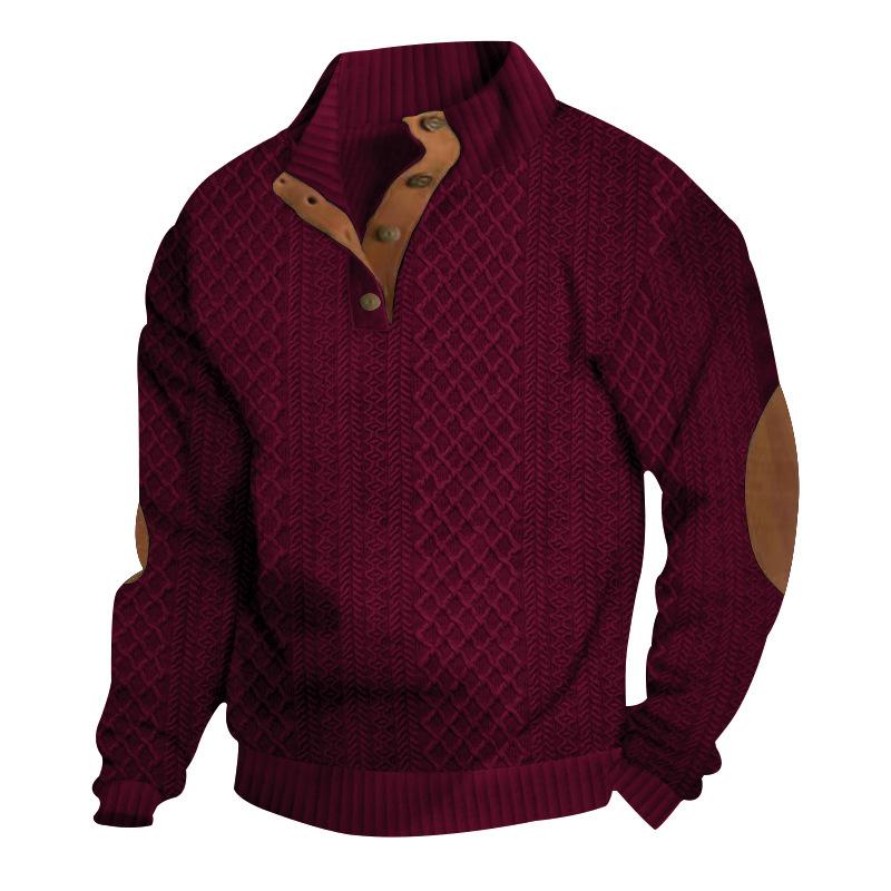 Men's Casual Long Sleeve Knit Pullover Sweater - Mock Neck, Button Collar, Elbow Patches Sports & Outdoor Top (Menswear Knitwear, longsleeves) White, Collared Neck sohochic