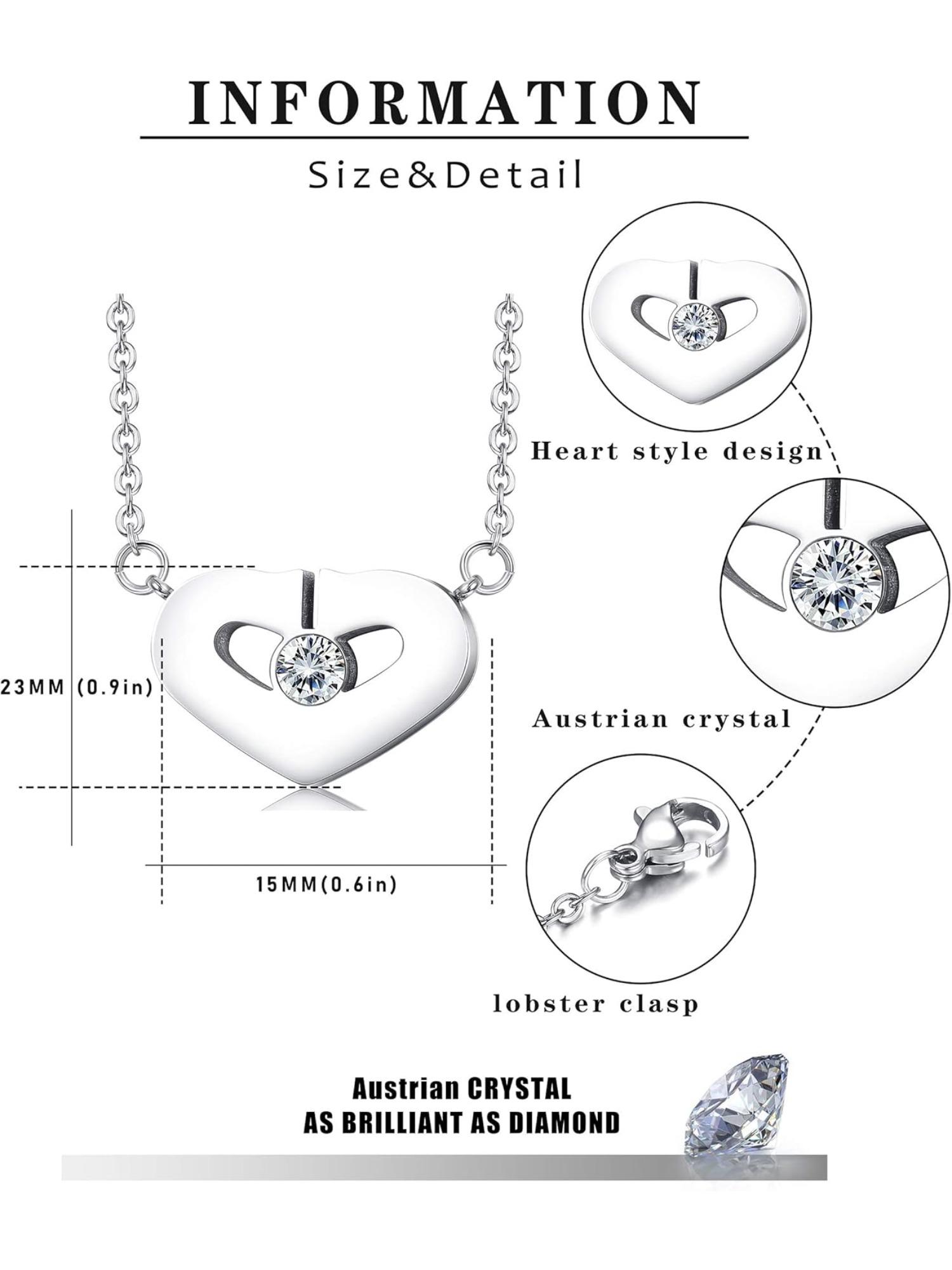 1 Pc Silvery Sweet Swarovski Crystal Heart Necklace for Women Men Trendy 316L Stainless Steel Dainty Love Pendant Necklace with Shining Swarovski Crystal Hypoallergenic Jewelry for Rave Festival Perfect Gift for Her