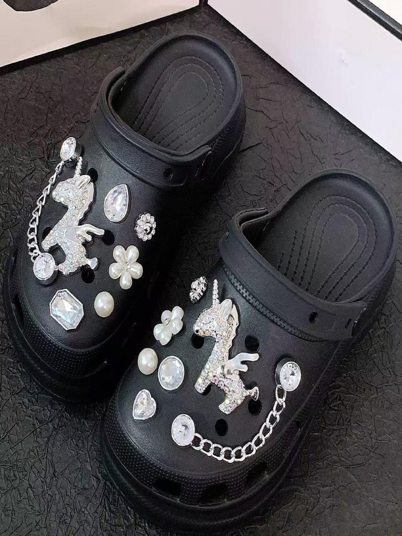 New 14pcs Hole Shoe Decoration Accessories Chain Small Horse Set, Detachable Hole Shoes Parts for Decorations, Birthday Party Gift