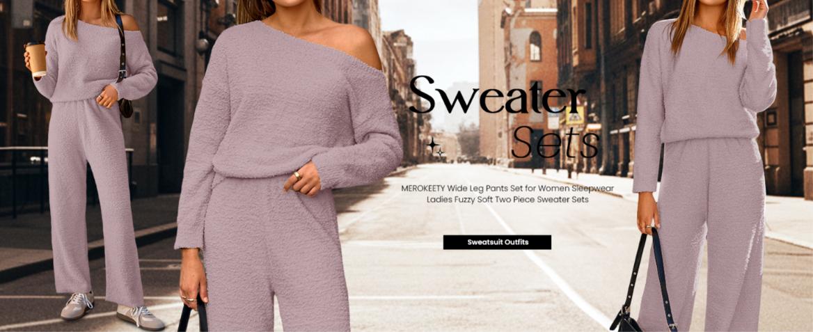 MEROKEETY Women's Fall Pajama Set Fuzzy Fleece 2 Piece Loungewear Off Shoulder Sweater Tops Wide Leg Pants Matching Outfits