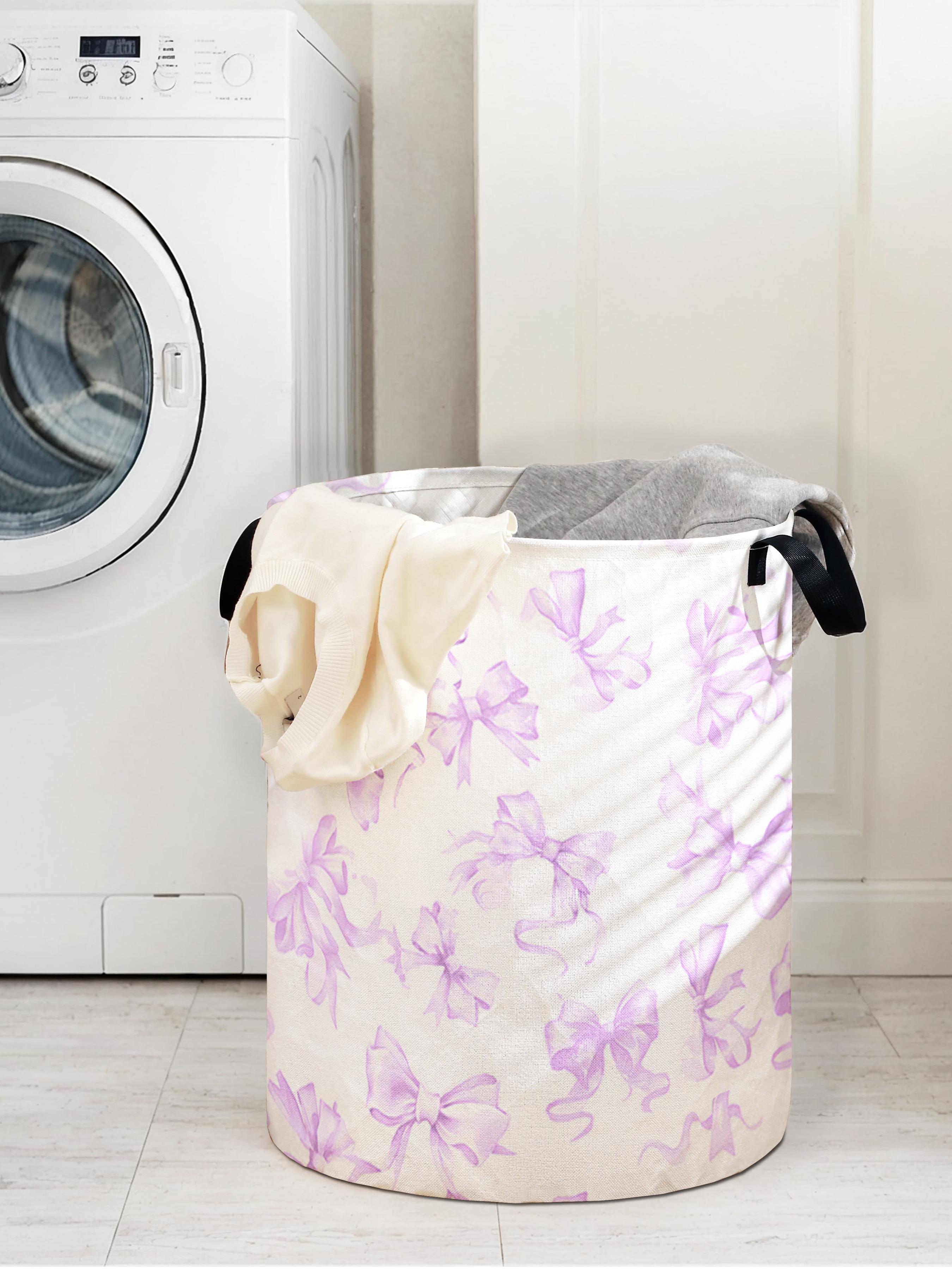 1 laundry basket, laundry basket with handle and printed bow pattern, household foldable laundry basket made of wear-resistant material, large capacity laundry basket, toy storage box