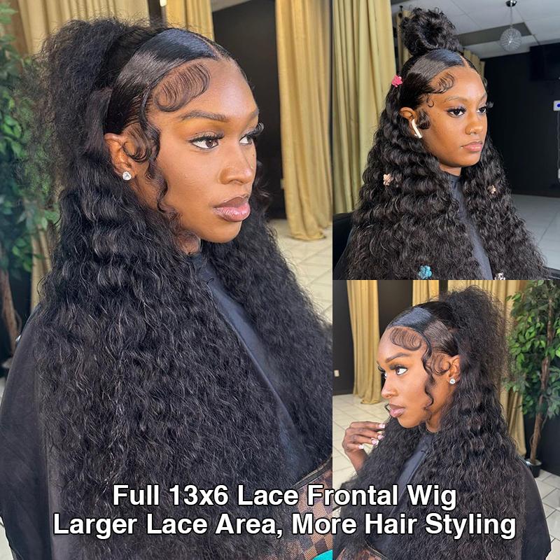 [26 Inch Only $140] STERLY 200% Density Burgundy / Natural Color 13x6 Lace Frontal Human Hair Deep Wave Wig Ombre Color Water Wave Wig 99J Curly Wigs #FB30 Highlight Pre Plucked Pre Cut Beginner Friendly Wig Smooth HD Transparent Lace Wig