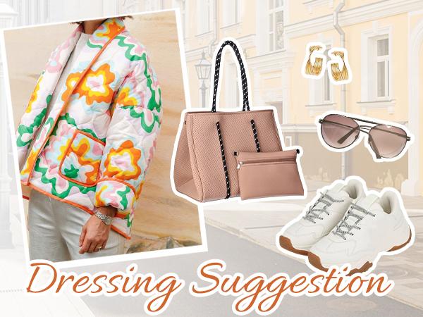 Songling Women's Cropped Puffer Jacket Lightweight Floral Printed Open Front Quilted Coat Winter Warm Outwear Outerwear Cardigans in Cotton Material Womenswear Comfy