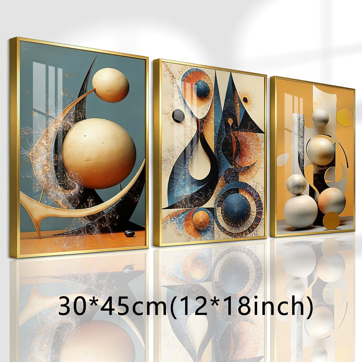 3 Counts Aluminum Alloy Framed Painting, Abstract Geometric Shapes And Spheres Art Pictures, Home Decoration For Living Room, Bedroom, Office, Restaurant, Hallway Wall Decor, Odorless Print Artwork, Luxury Perfect Gift For Friends And Family