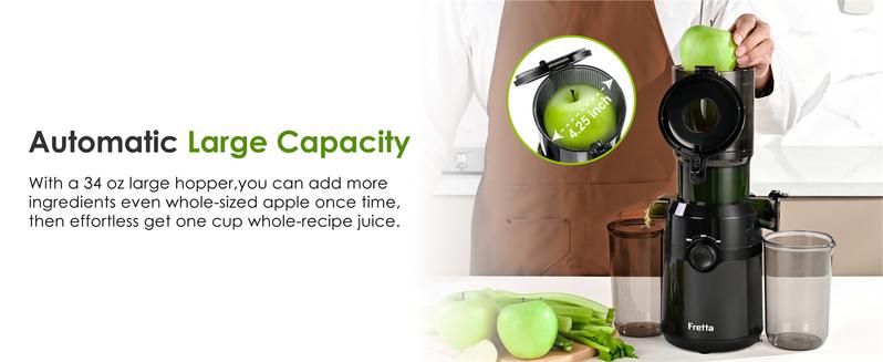 Juicer Machines, Cold Press Juicer with 4.25" Large Feed, Slow Masticating Juicer Fit Whole Vegetable and Fruit, High Juice Yield Juicer Easy to Clean