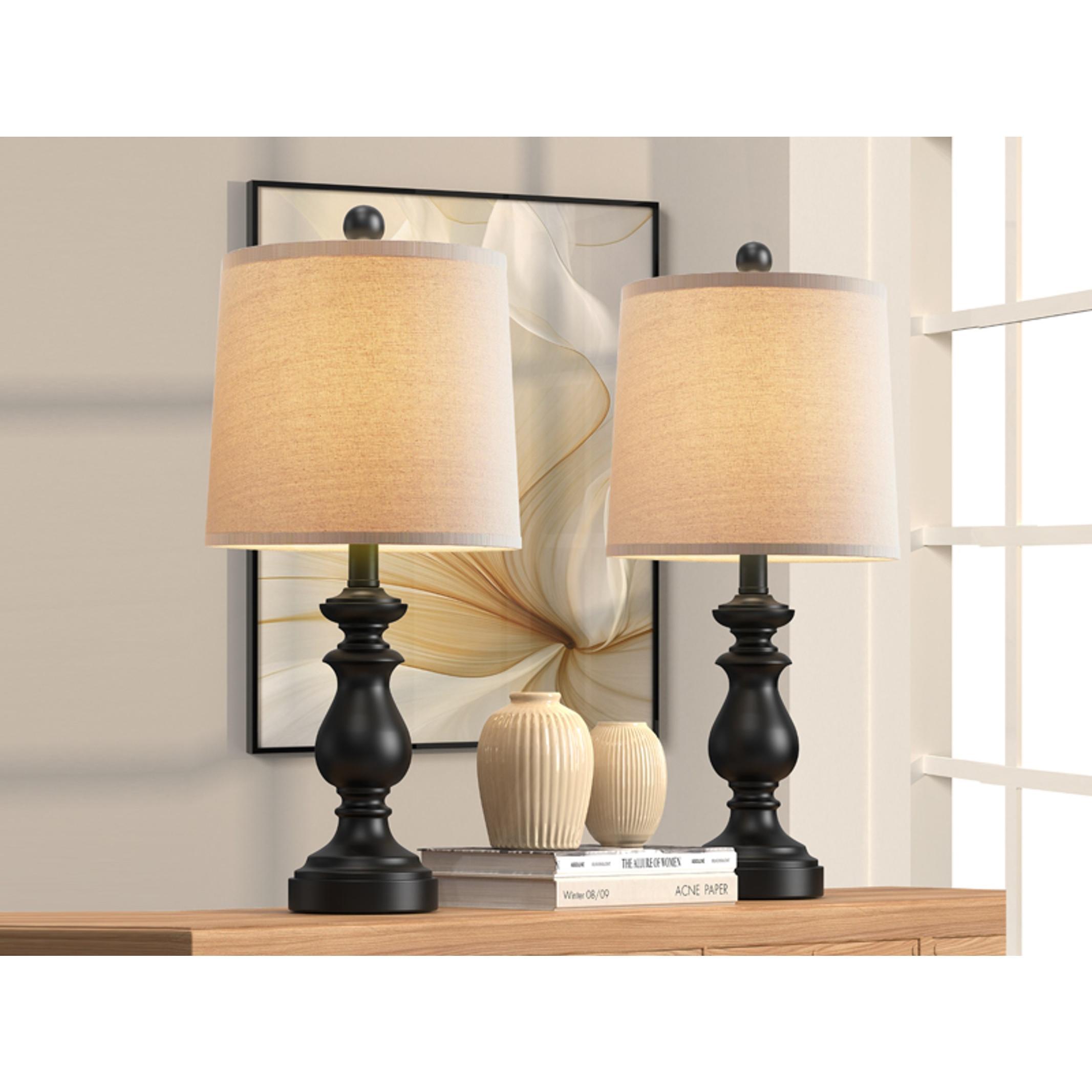 Traditional Table Lamp Set of 2, Rustic Farmhouse Table Lamps for Living Room Bedroom, 22" Bedside Desk Lamps Vintage Nightstand Lamps with Linen Shades, Black