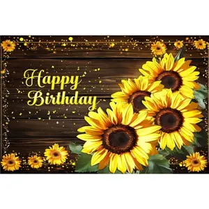 1 piece, sunflower and plank theme, elegant yellow "Happy Birthday" text, perfect for happy birthday party decorations, photo booth props