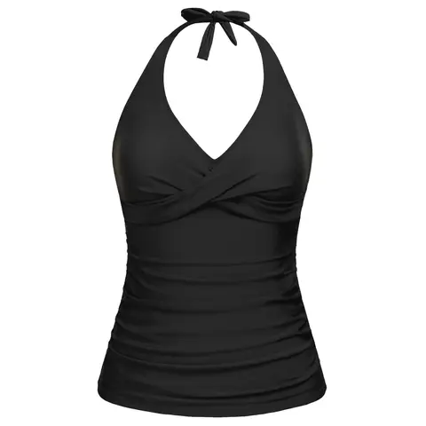 Tempt Me Women’s Tankini Top Halter Tummy Control Swim Tops Only Twist Front V Neck Bathing Suit No Bottom