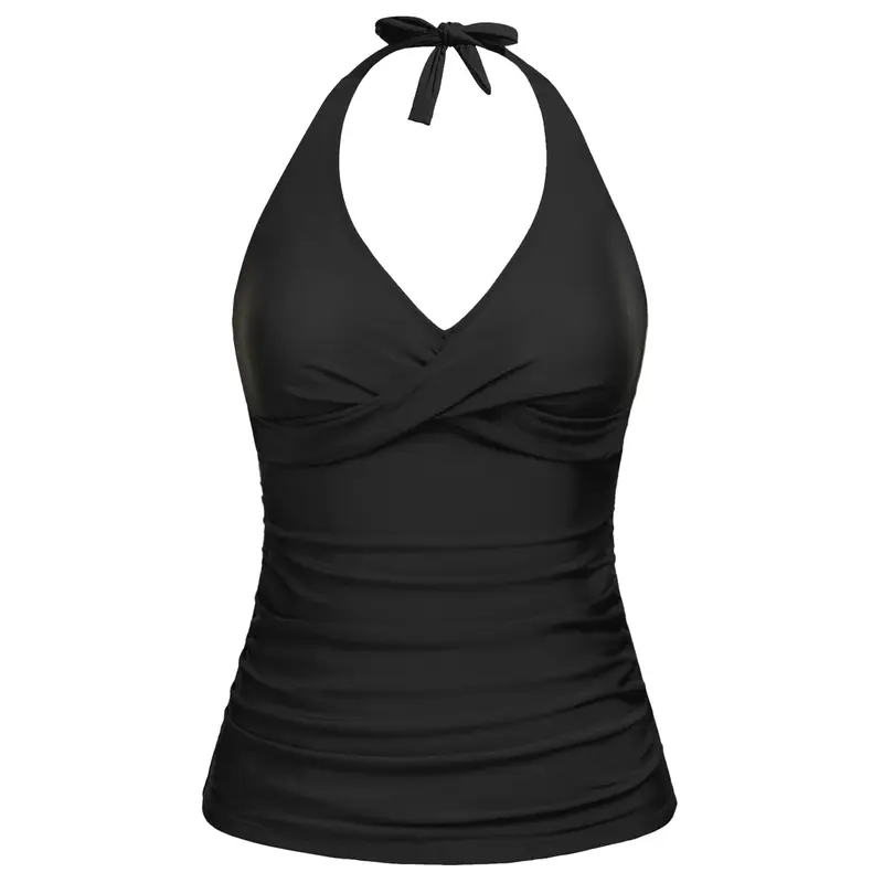 Tempt Me Women’s Tankini Top Halter Tummy Control Swim Tops Only Twist Front V Neck Bathing Suit No Bottom