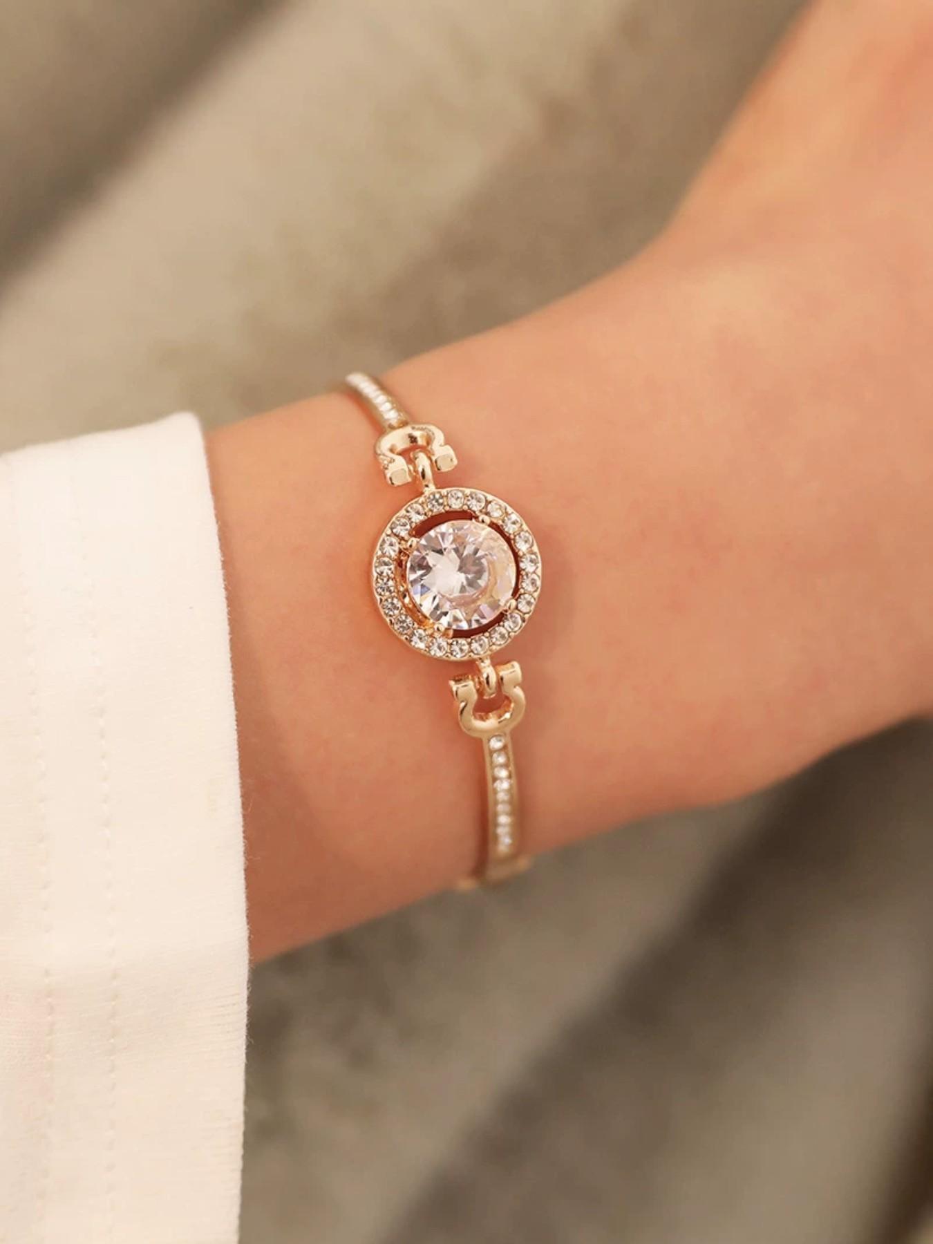 Luxury Full Diamond Round Bracelet, Vintage Luxury Style, Brighten Skin Tone, Commuter Versatile, Rose Gold/silver/, Office Wear Jewelry