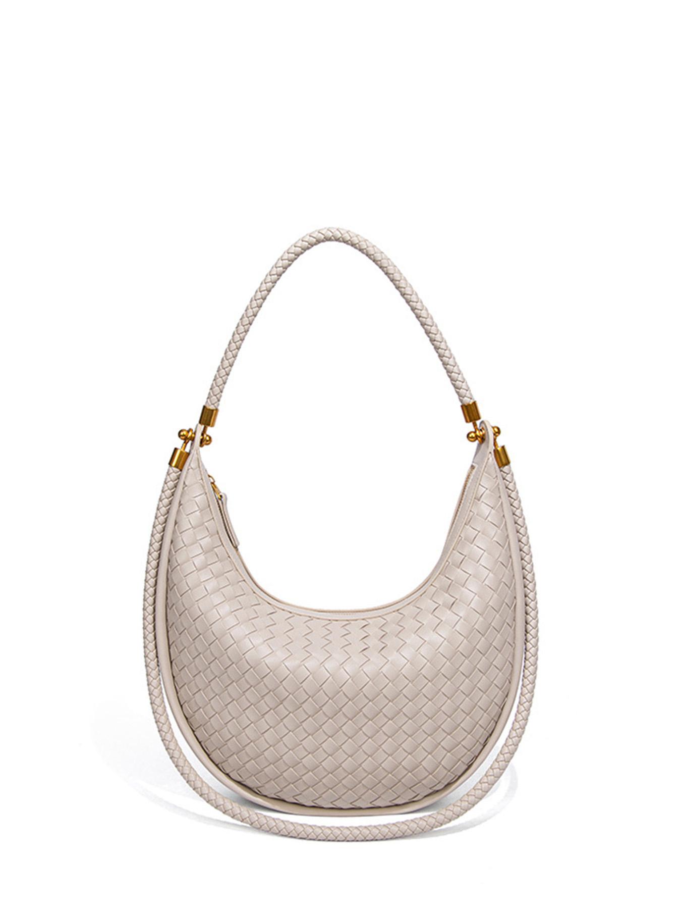 Handmade Custom Woven Bag for Women, Casual Handbag, Crescent Moon Shoulder Bag, Avocado, Lazy Chic, High-End Style