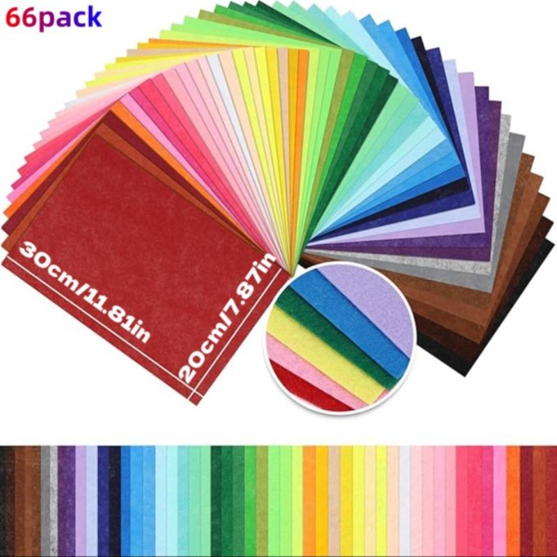 66pcs Thin Felt Fabric, Various Colors 10/15/20/30cm, Multi-Size Stiff Felt Cloth for Crafts DIY Sewing Projects Decoration Non-Woven Felt Material