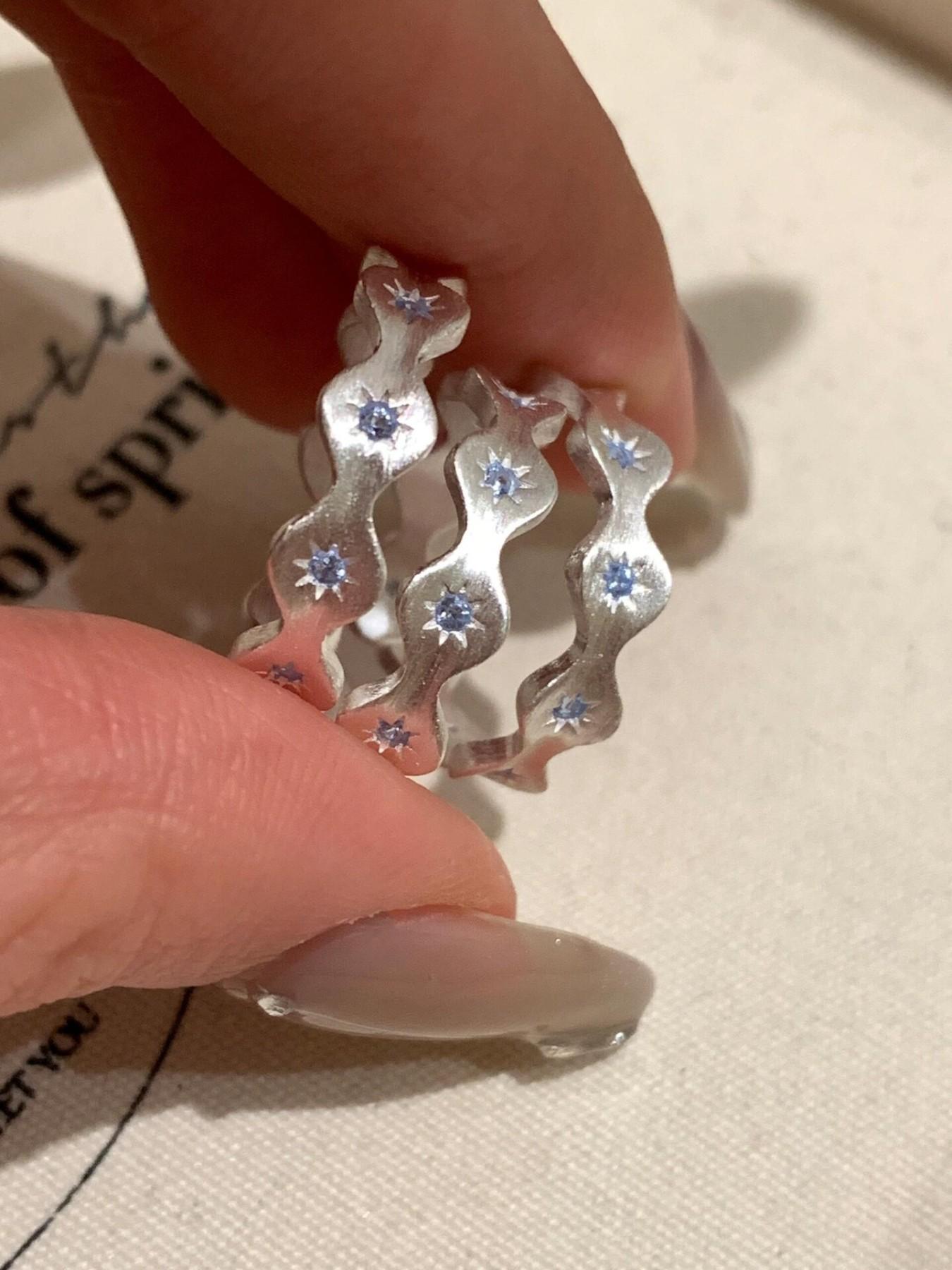 Dainty Silver Color Wavy Band Starburst Cz Open Ring for Women, Minimalist Adjustable Star Cz Ring, Delicate Jewelry for Everyday Wear