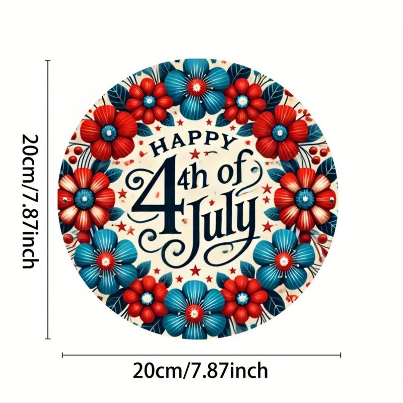 8x8in 1-Pack Round Metal Iron Sign, Vintage Patriotic Fourth of July Decor Plaque for Garage, Living Room Wall Decoration