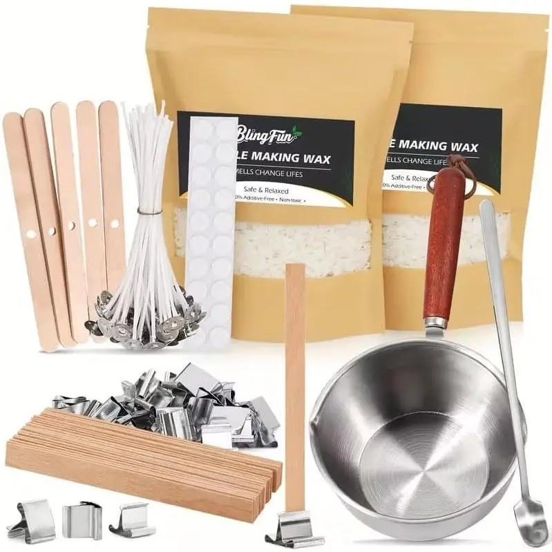 Soy Wax Candle Making Kit with 2 Wick Types & Melting Pot- -in- DIY Candle Making Supplies for Beginners, Includes Wax, Wick Stickers, Holders, Wick Placing Tube Tools for Homemade Container
