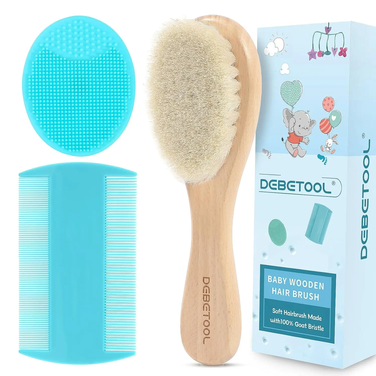 3-Piece Cradle Cap Brush Set with Comb & Baby Hair Brush |   Natural Wooden Baby Brush Kit for Newborn & Infant Gentle Scalp Care