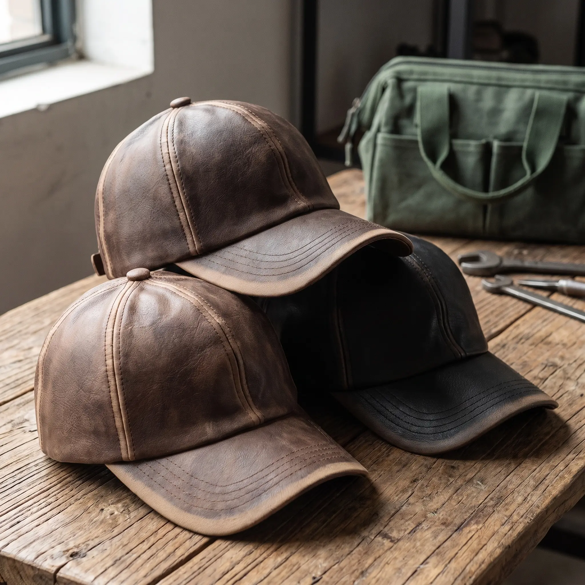 Unisex Retro Leather Baseball Cap - 2026 Launch Retro Style Hats, Stylish Solid-Color, 4-Season Cozy Round Crown, Curved Brim UV Protection Sunshade for Outdoor Sports, Available in Black, Gray, Army Green, Light Coffee, Dark Coffee