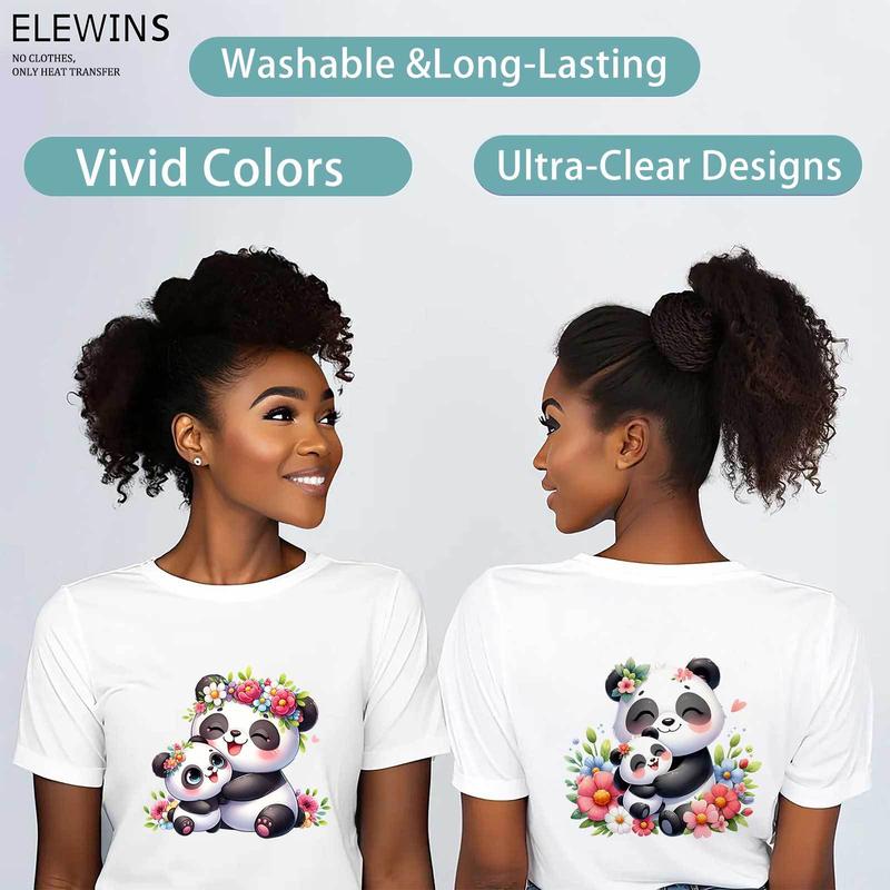 6 Sheets  Panda & Panda Mom DTF Iron On Transfers - Washable Plastic Vinyl Heat Press Sheets Suitable for T-Shirts, Hoodies, Jeans, Backpacks, Pillows - Machine Washable DIY Fabric Transfers for Men & Women