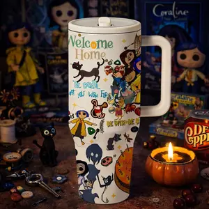 AuraCup 40oz Insulated Tumbler with Handle and Lid, Stainless Steel Drinkware, Spooky Cat Pattern Stainless Steel Mug, Double Wall Vacuum Cup Keeps Cold 12 Hours Hot 6 Hours, Large Capacity Coffee Water Bottle for Halloween Gift, Daily Use