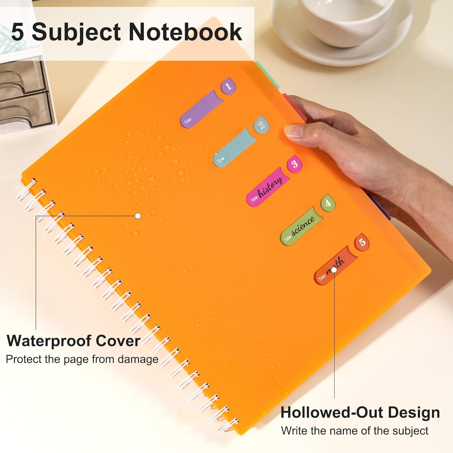 5 Subject Notebook 8.5 x 11 Large Spiral Notebook with Dividers 240 Pages Office Notebooks for Work Multi Subject Notebook with 5 Tabs Professional Organizer Notebooks for Note Taking School, Orange