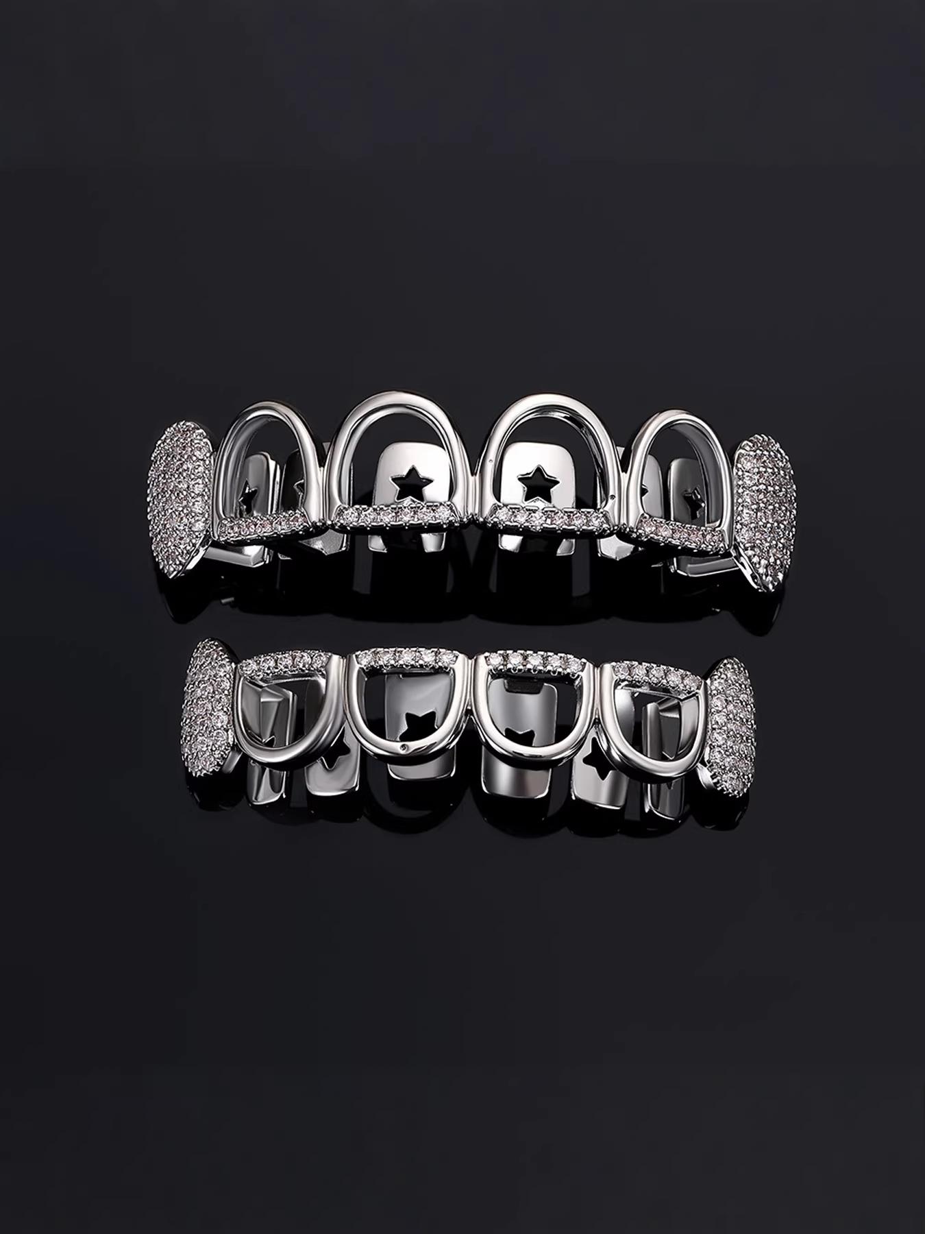 1/2 Set 6 Hollow Micro Inlaid Porcelain Teeth, Hiphop Style Unisex Dental Jewelry, Unique Punk Oral Accessories