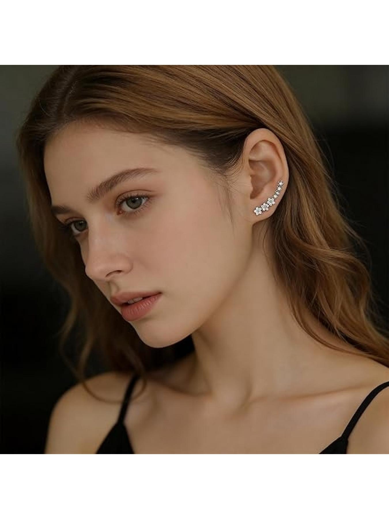 Diamond-studded stud earrings and ear cuffs, niche design, high-end cold style, temperament earrings, simple and versatile ear jewelry