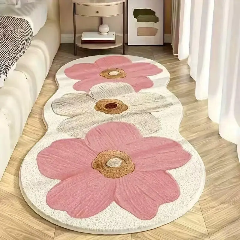 Abstract Shape Rectangular Non-Slip Floor Mat - Soft Flower-Pattern Decorative Area Rug for Indoor Recreation Use in Living Room, Bedroom