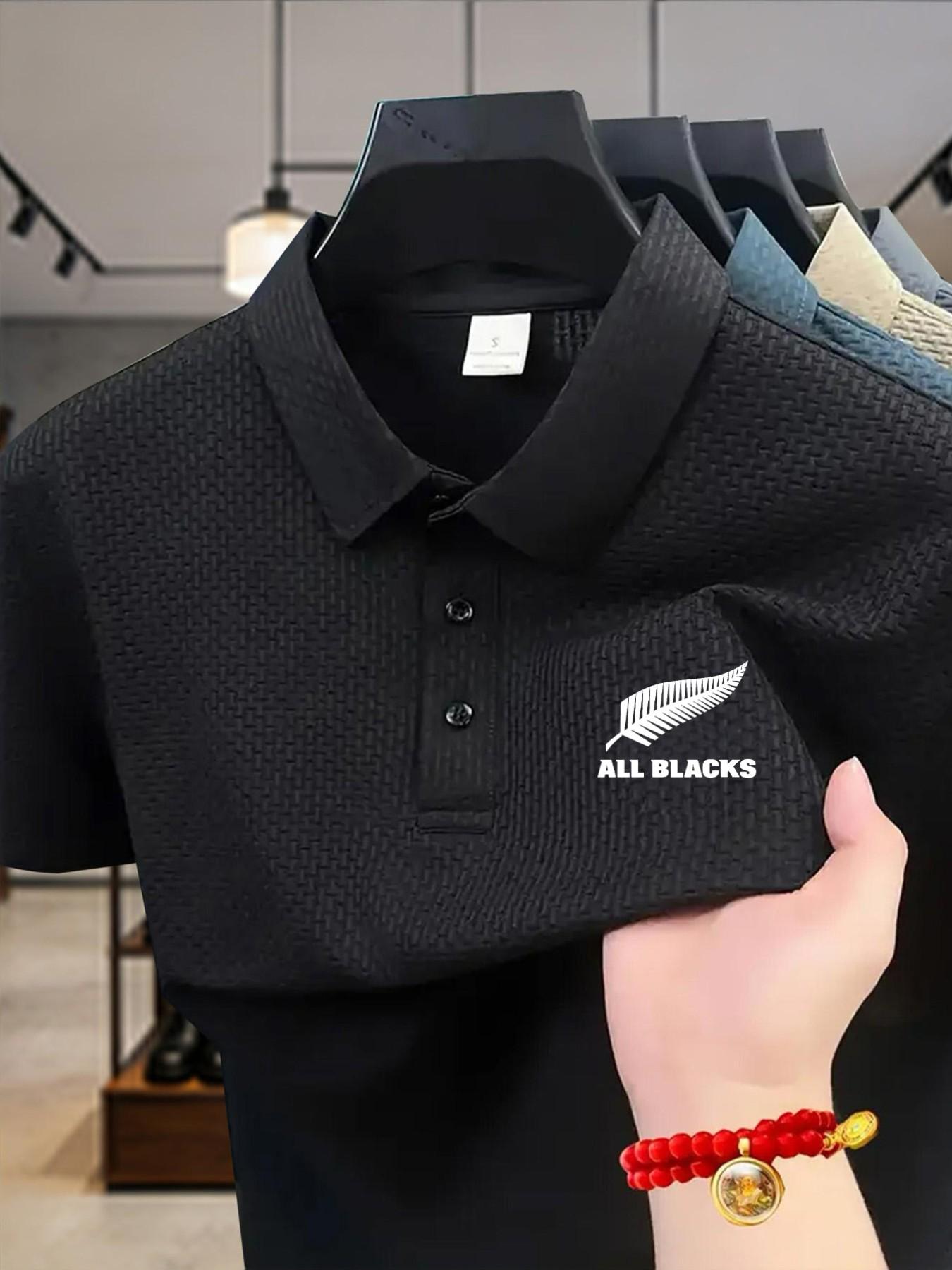 Men's Outdoor Sport Quick-Dry Short Sleeve Polo Shirt, Golf Business Casual Collar, Stretch Breathable Comfort, Rugby Print, Ideal Gift