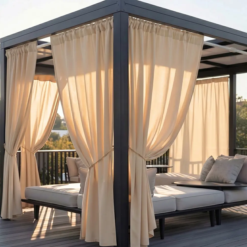 2pcs Fashionable Indoor/Outdoor Translucent Beige Sunscreen Curtains - Sunscreen and Heat-insulating Curtains | Block UV Rays and Prevent Stuffiness, Suitable for Various Room Types, Enhance Home Atmosphere