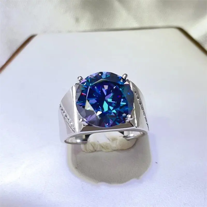 Deep Blue Diamond Blue Diamond Oval Ring For Men 10ct Moissanite PT950 Platinum | Rich blue color, high style