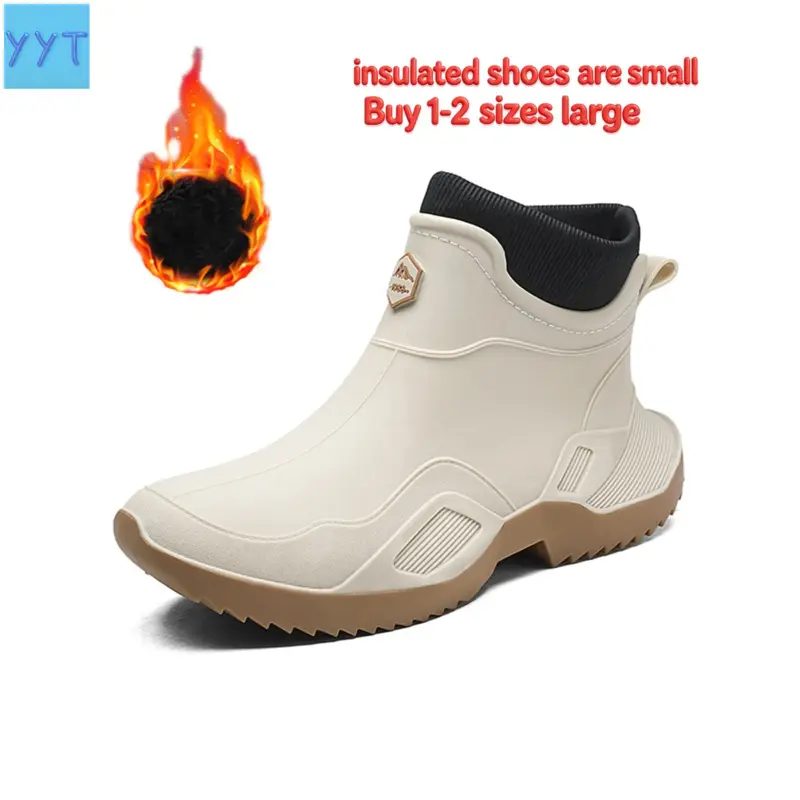 YYT1 Men's's Day Waterproof Non-Short Rain Boots, Durable Winter Outdoor Shoes Work and Fishing, Fashionable Warm-On, Waterproof Deck Boots