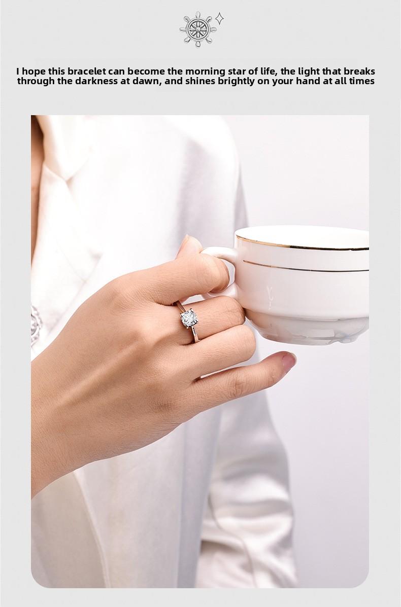 TikTok influencer cross-border Korean-style simple four-prong hollow zircon fashion imitation moissanite sparkling diamond open ring for women