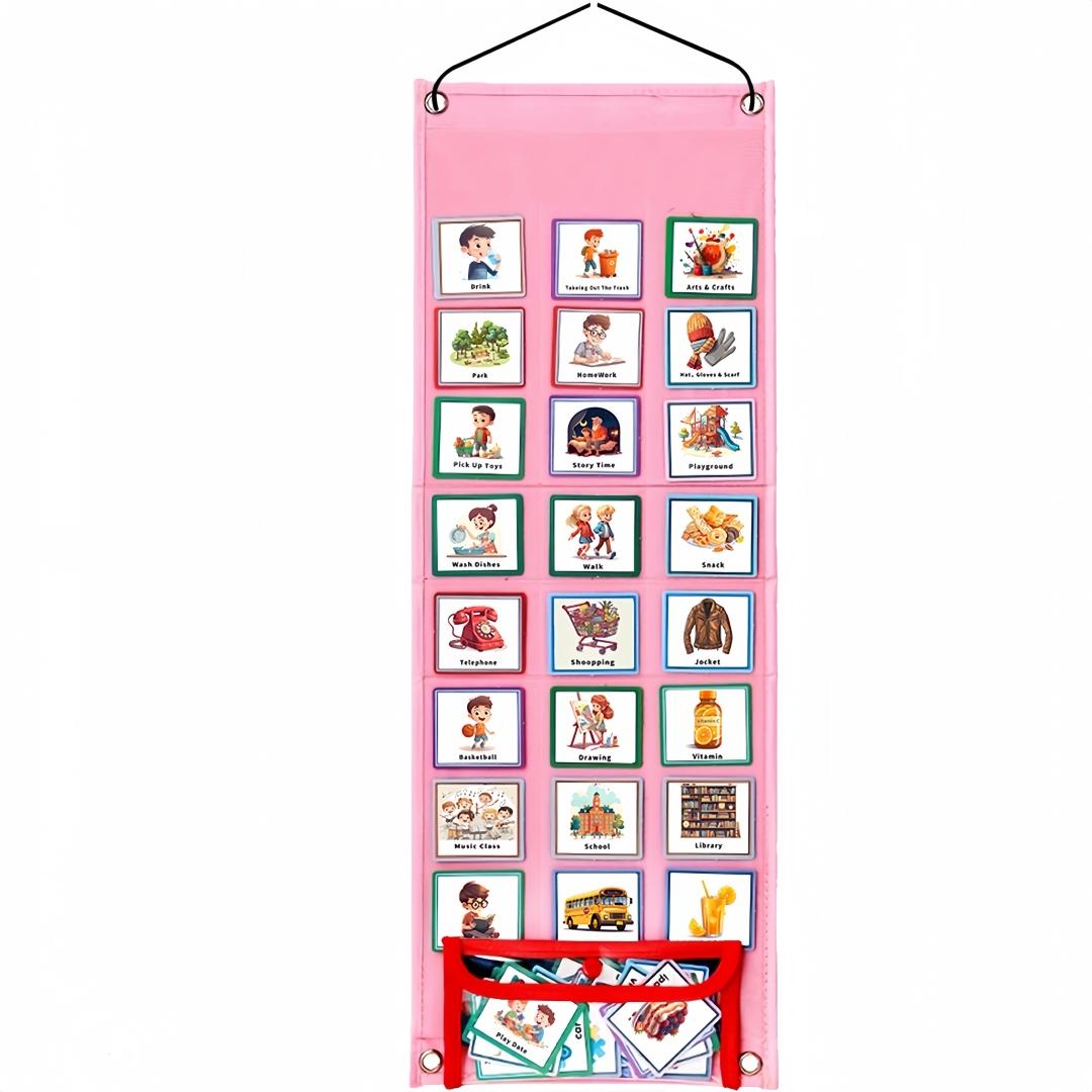 Multifunctional Polyester Visual Schedule Chart for Students & Autism, Foldable Wall Hanging Organizer with Pockets, Educational Planning Tool, Visual Learning Tools, Classroom Supplies Charts, Learning Materials