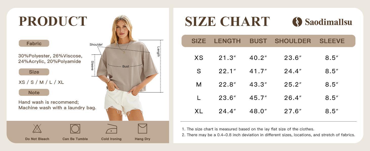 Saodimallsu Womens Short Sleeve Sweater Summer Oversized Cropped Sweaters Casual Crewneck Lightweight Knit Tops Knitting Style Womenswear Knitwear Fabric Saodimallsu Womens Short Sleeve Sweater Summer Oversized Cropped Sweaters Casual Crewneck Lightweight Knit Tops Knitting Style Womenswear Knitwear Fabric